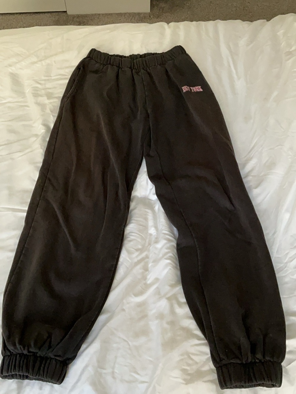 Brandy Melville Black Sweat Joggers with Pink Embroidered Logo